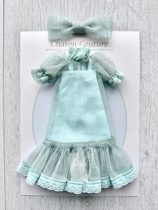 Mint Puffed-sleeve Tulle Dress